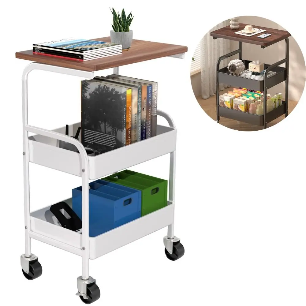

360 ° Rotating Pulley Carts with Wheels High-capacity Space Saving Multi-layer Storage Rack Durable Storage Cart Living Room