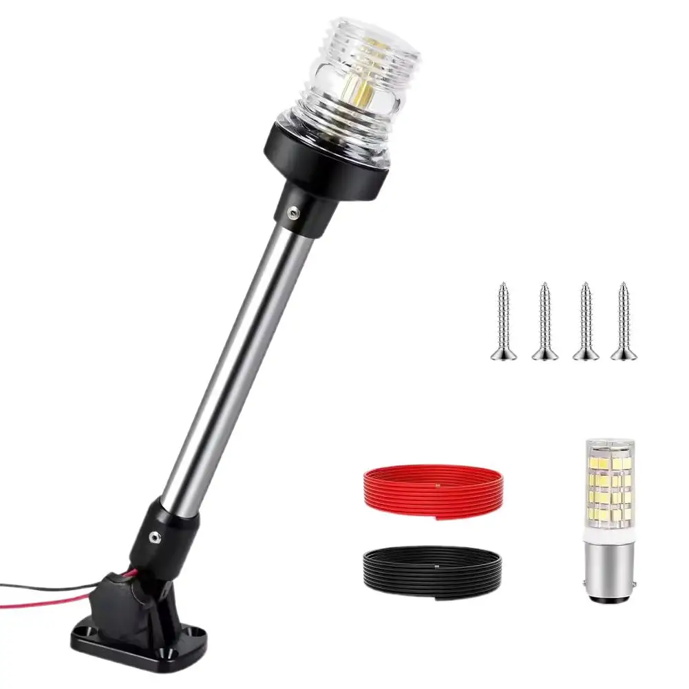 Anchor Light Boat Stern Light Waterproof 9 Inches, White Fold Down Marine Navigation Lights for Boats LED for Pontoon, Jon