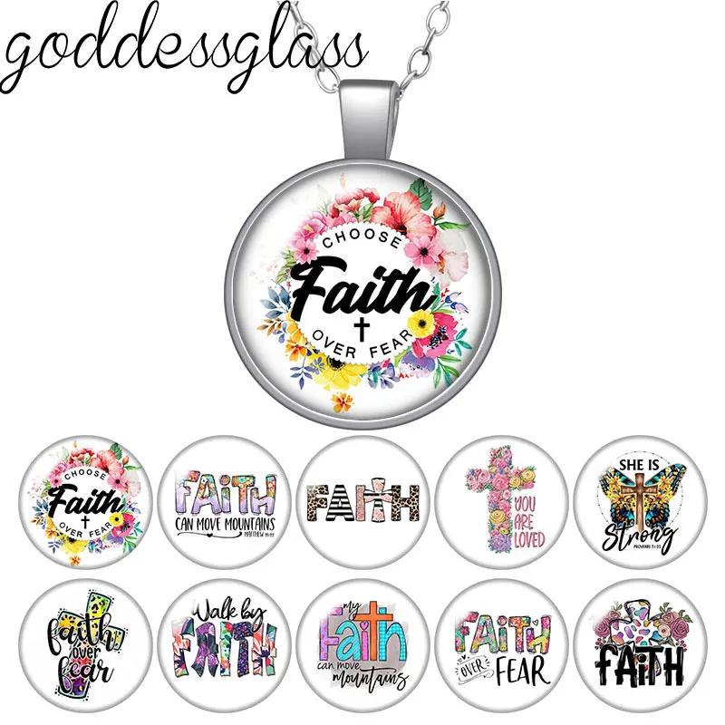 Art words Faith Cross Jesus Bless Photo Round Glass cabochon necklace keychain brooch pin Aromatherapy car clips Custom jewelry