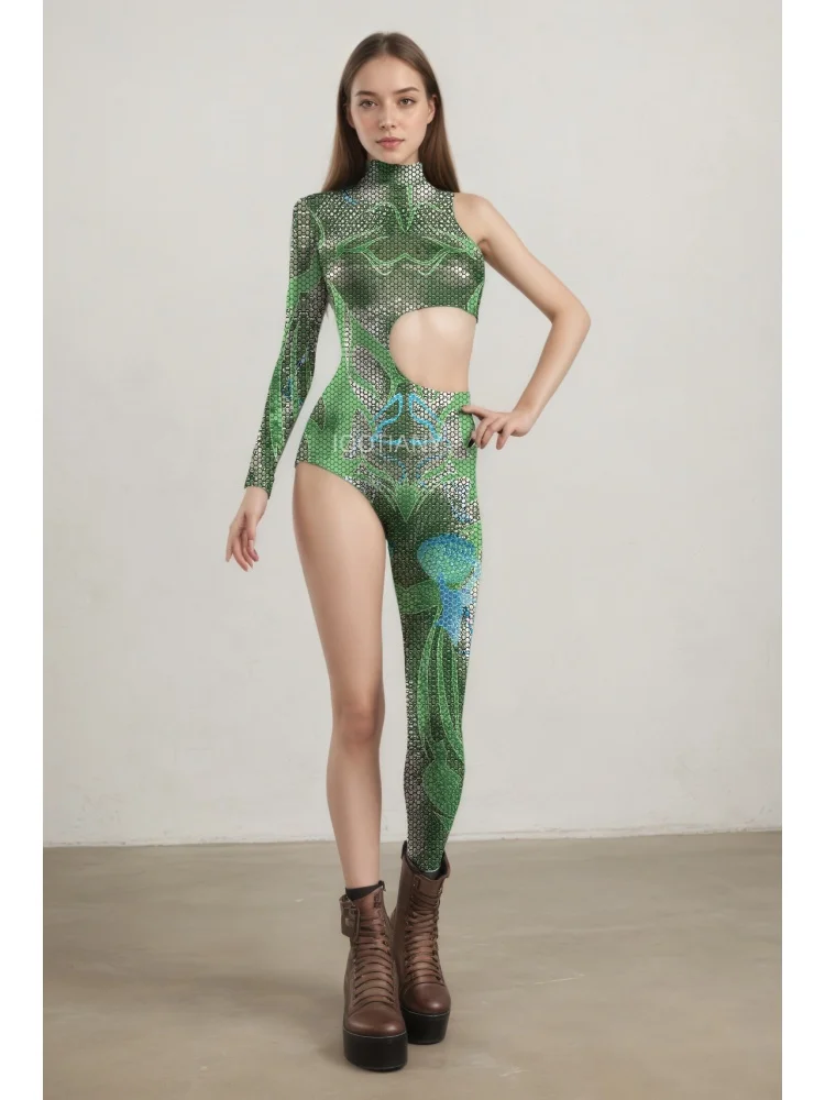 Alien-Kreatur Halloween Cyberpunk Bodysuit, Festtagsparty, Nachtclub, Neon-Cosplay-Kostüm, Stretch-Jumpsuit, Damen-Einteiler, eng anliegend – Detail 10