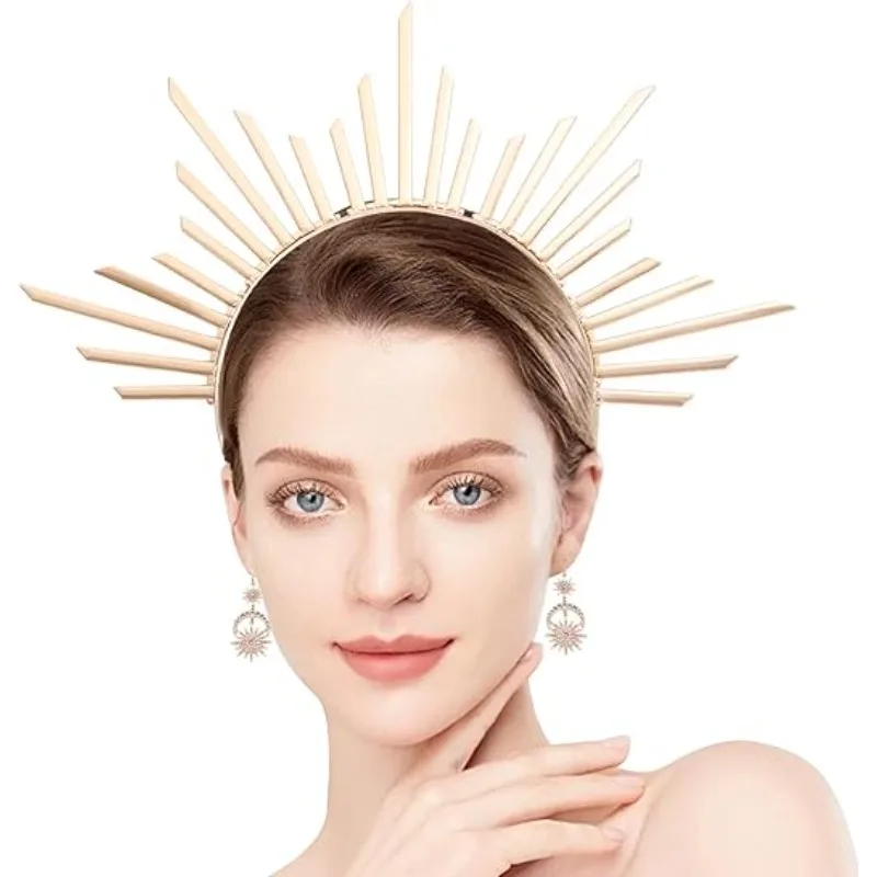 

1 шт./блестящий головной убор Sunburst Gold Mary Halo Crown Goddess для косплея, вечеринки, дня рождения, небесного цвета