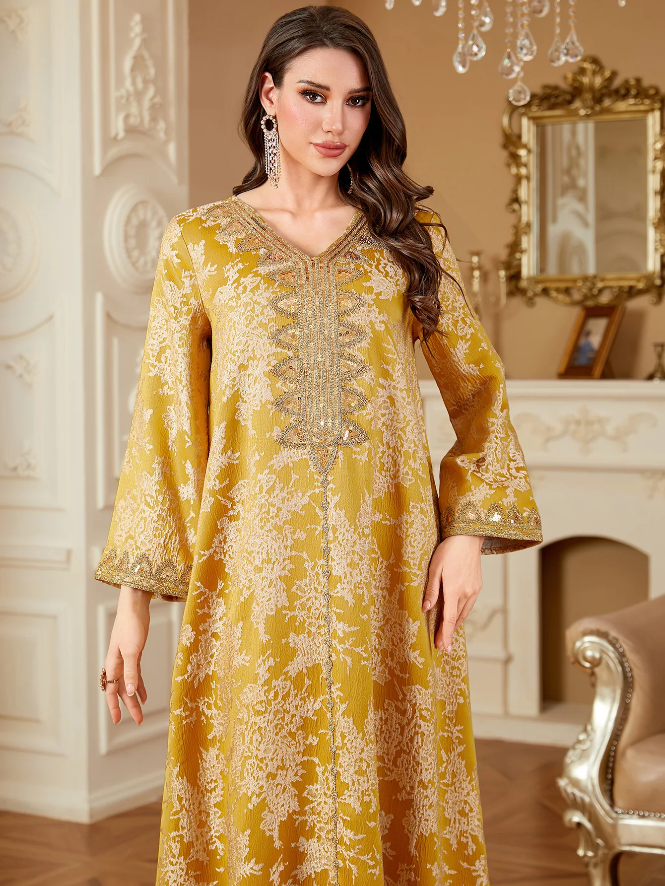 Abito da donna Medio Oriente Ricamo Nuovo musulmano Dubai Abaya Turchia Vestaglie Moda Abaya Marocchino Caftano Femme Vistidos Musulmana
