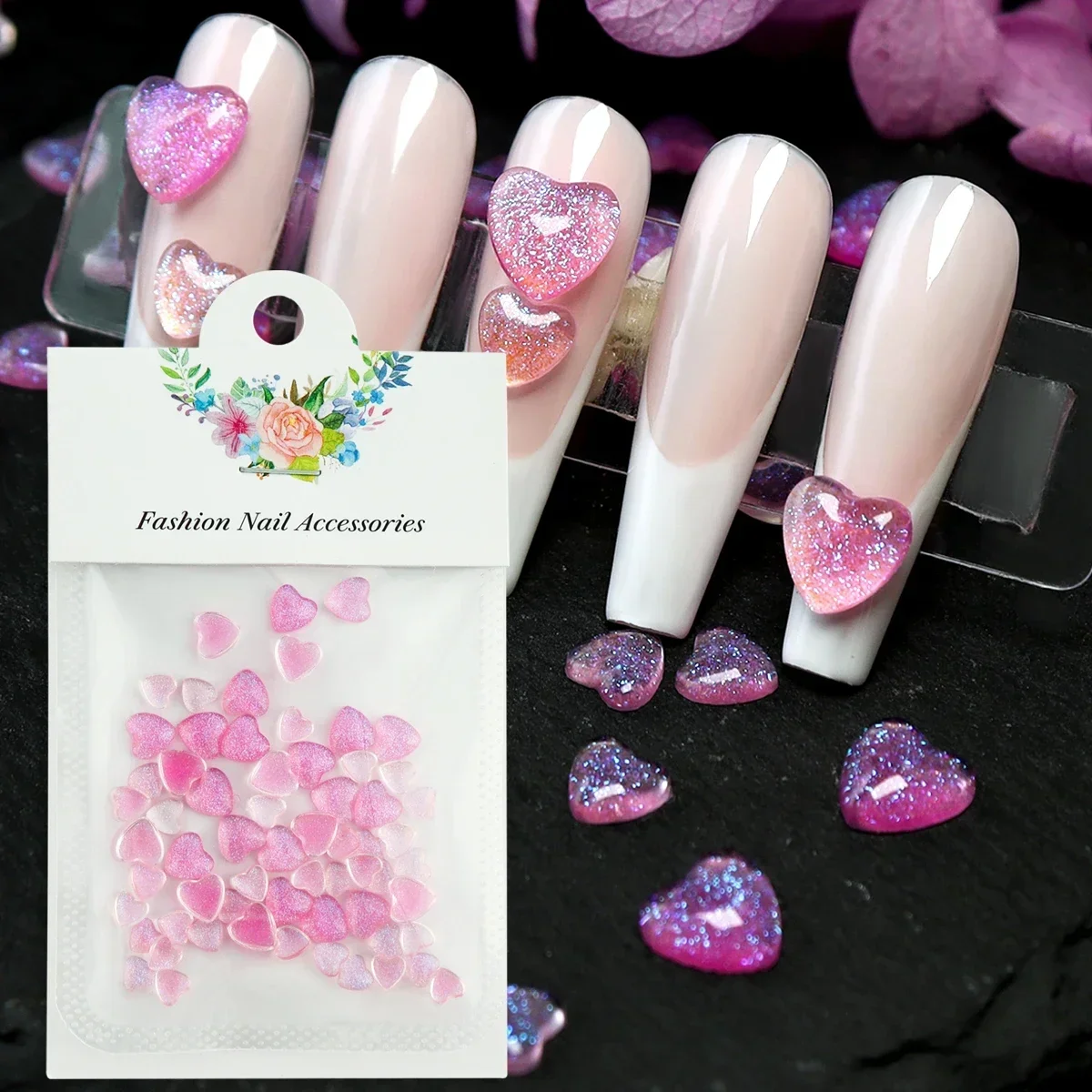 Breloques brillantes en forme de cœur pour les ongles, effet starlight, 3D, en résine, biscuits, décorations, bricolage, accessoires Kawaii, 50 pièces