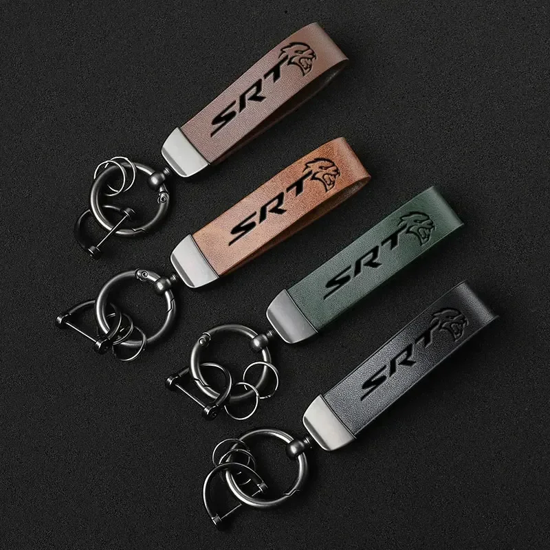 Luxury Genuine Leather Keychain Car Key Ring with Logo for SRT 4 6 8 10 for Dodge Ram 1500 Dart SRT Journey Car Accessories