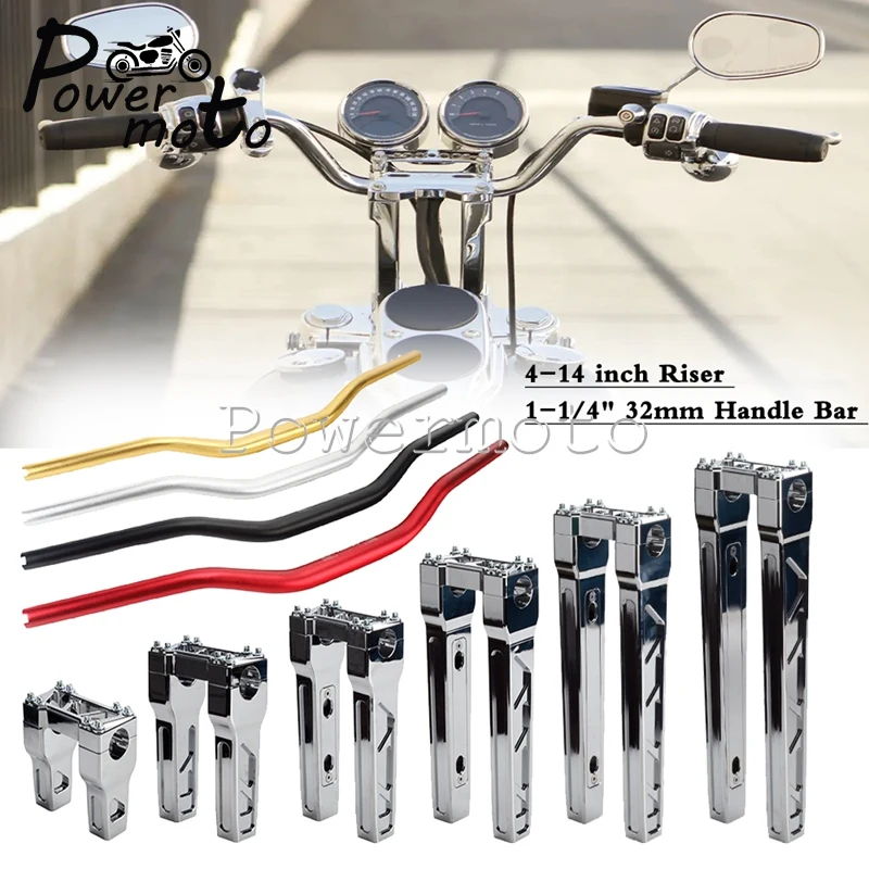 

Motorcycle Club Style 32mm Handlebar T-bar Bars 4"- 14" Riser For Harley Sportster Softail Bobber Cafe Racer Street Bob Chopper