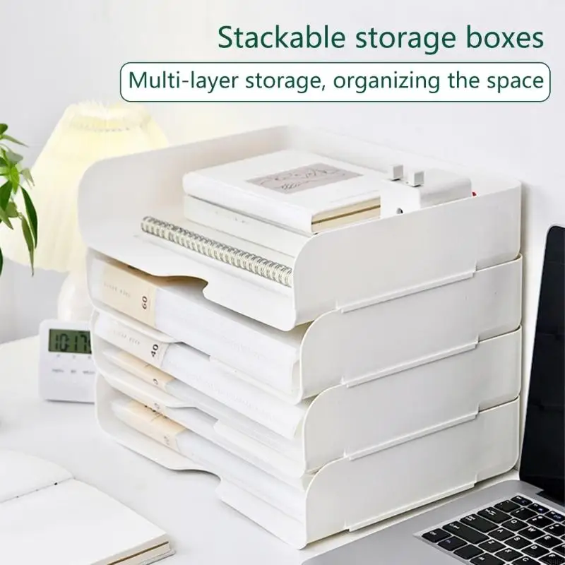 Space Saving File Letter Tray Desktop Document Organiser Stackable Document Letter Tray Storage Box for Office Supplies 896C