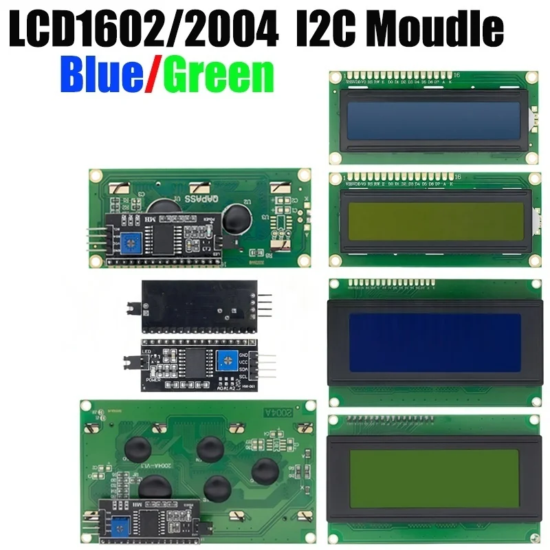 LCD 2004 1602 Module bleu vert écran pour Arduino LCD 16x2 20X4 caractère UNO R3 Mega2560 affichage PCF8574T IIC I2C Interface