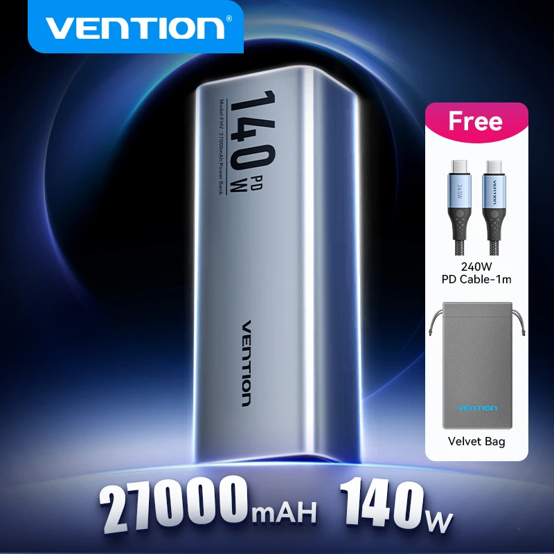 Vention 140W Power Bank 27000mAh PD Fast Charging Portable PowerBank for Laptop Xiaomi Macbook Pro Fast Charge External Battery