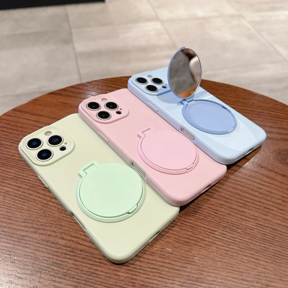 الفاخرة مرآة الوجه حامل حامل قوس الحال بالنسبة آيفون 16 14 15 برو ماكس زائد 13 12 11 السائل سيليكون لينة غطاء مقاوم للصدمات #2