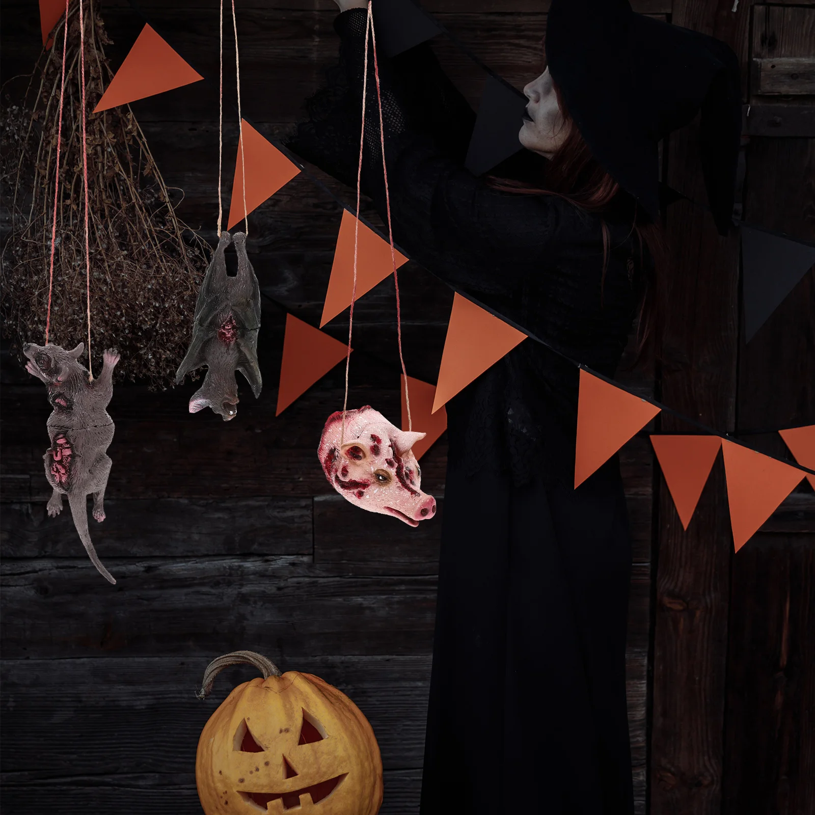 

3pcs Halloween Hanging Decorations Scary Party Supplies Haunted House Wall Window Ceiling Pendant For Home Indoor Outdoor Scene