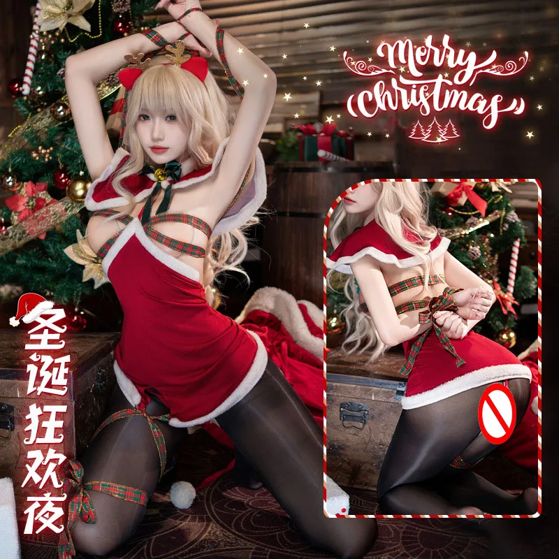 

Sexy Women Christmas Cute Elk Xmas Cosplay Shawl Ribbon Binding Costumes Rudolph Holiday Party Seductive Uniform Performance