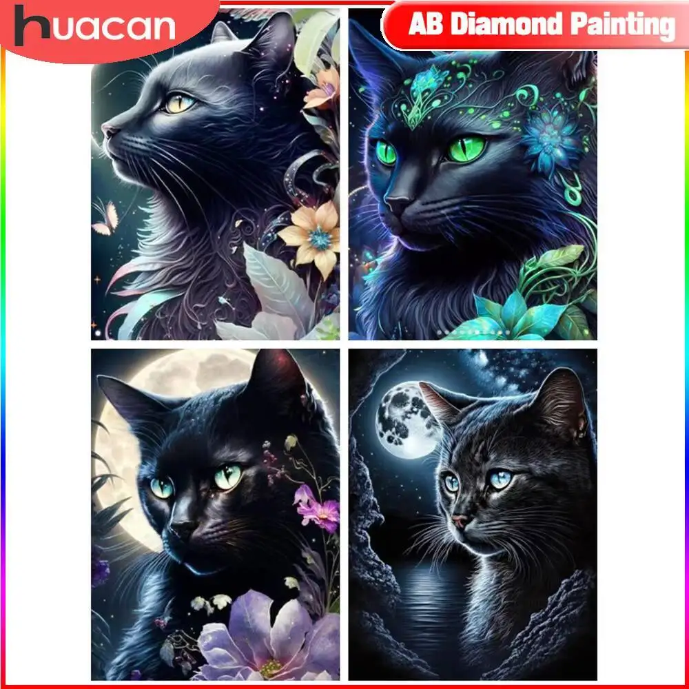 

HUACAN животных алмазная вышивка новая коллекция 2023 кошка полный квадрат/круглый дрель мозаика цветок луна домашний декор