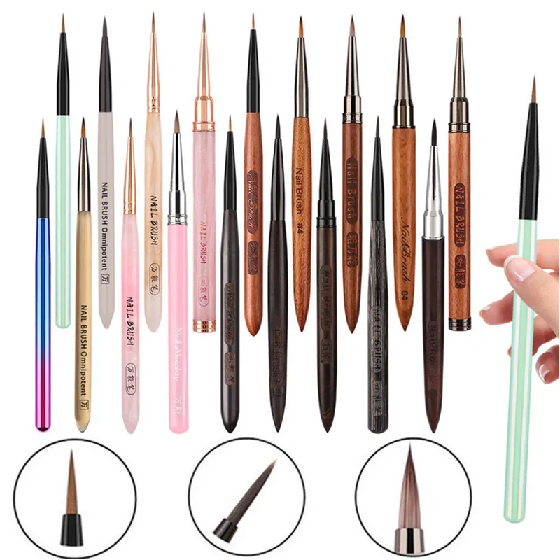 1Pc Manico in legno di sandalo Pennello acrilico per unghie Gel UV Penna per intaglio Pennello Polvere liquida Fai da te Disegno per unghie Nail Art Bruses