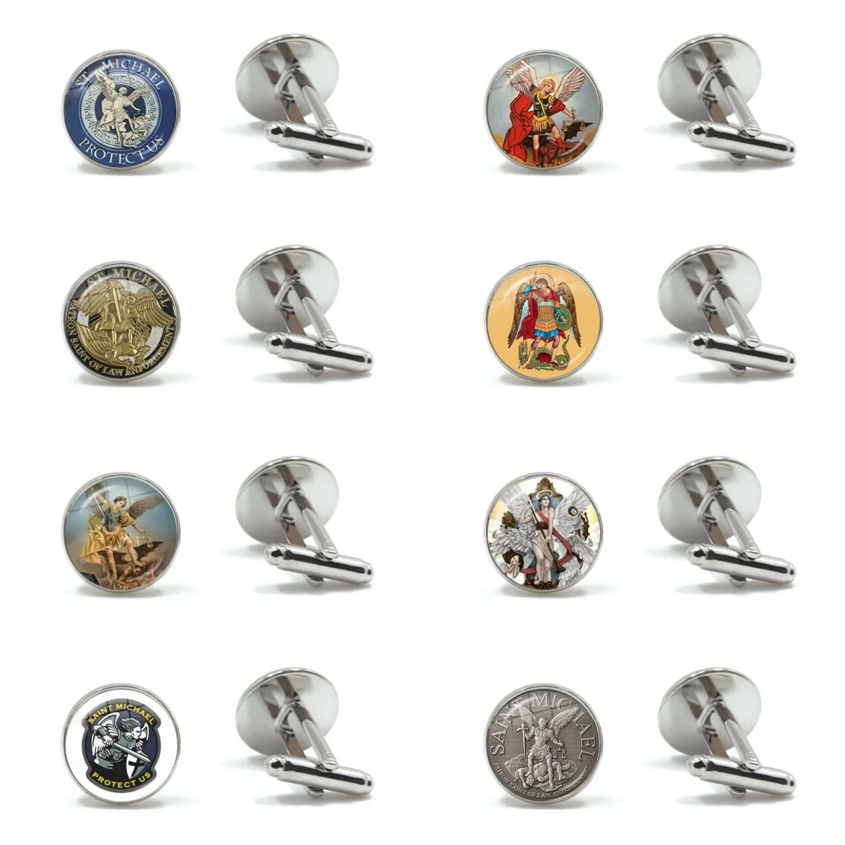 Archangel St. Michael Protect Me Glass Cabochon Metal Cufflink Men's Cufflink Decoration Wholesale Christian Amulet Jewelry Gift