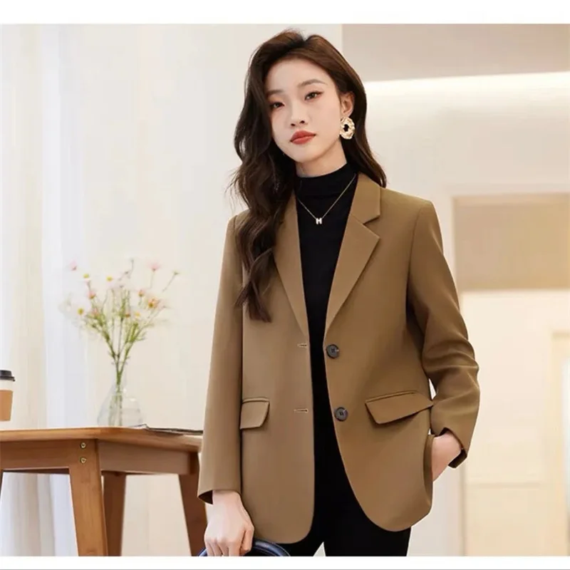 Blazer de oficina con muescas para mujer, traje de manga larga con botonadura única, Tops elegantes, novedad de otoño, 2024