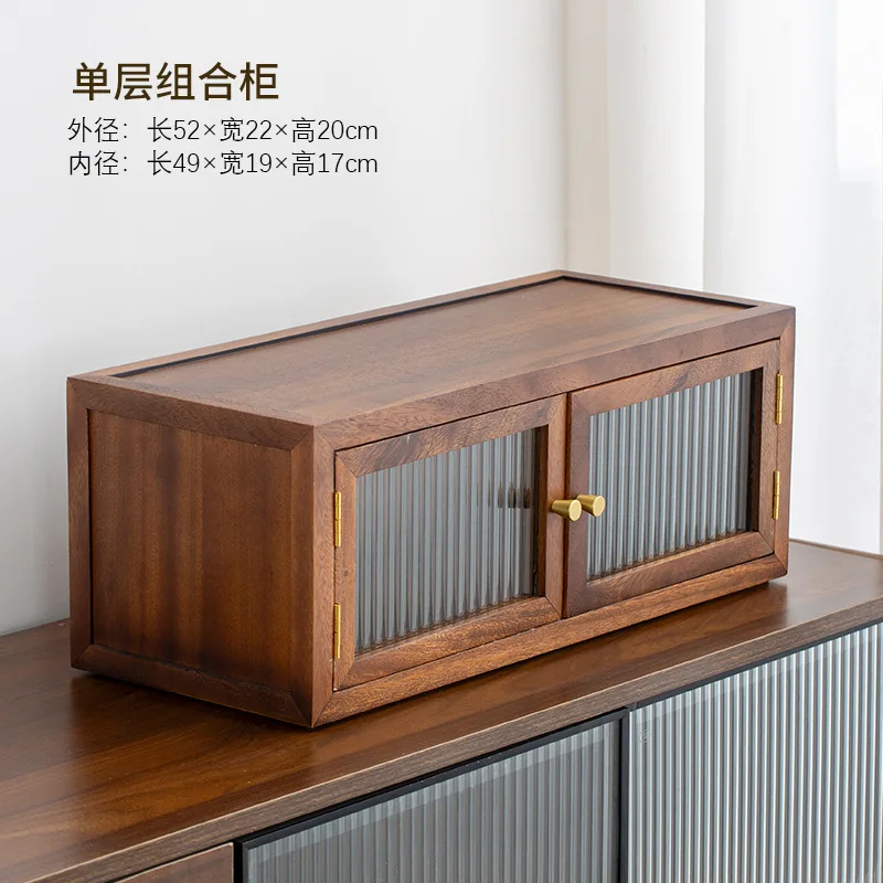 Black walnut floor storage cabinet living room solid wood multi-function split desktop locker tea set cup locker
