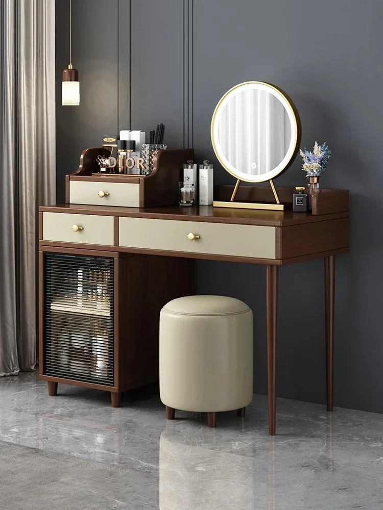 Solid Wood Dressing Table Storage Cabinet Integrated Bedroom Modern Simple Small Apartment Internet Celebrity with Light Dresser