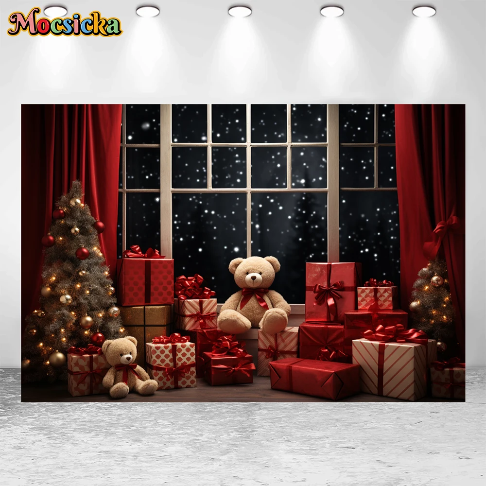 Mocsicka Зимний Рождественский фон для фотосъемки с милым медведем тематическое украшение праздник семейный фон для фотосъемки детей