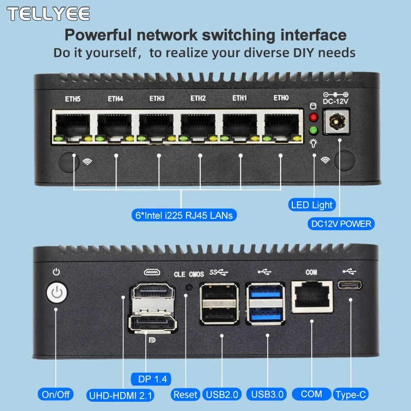 Intel N150 Soft Router 6 Lans i226-V 2.5G Fanless Mini PC COM HD DP USB Type-C pfSense Firewall Appliance OPNsense ESXi Computer