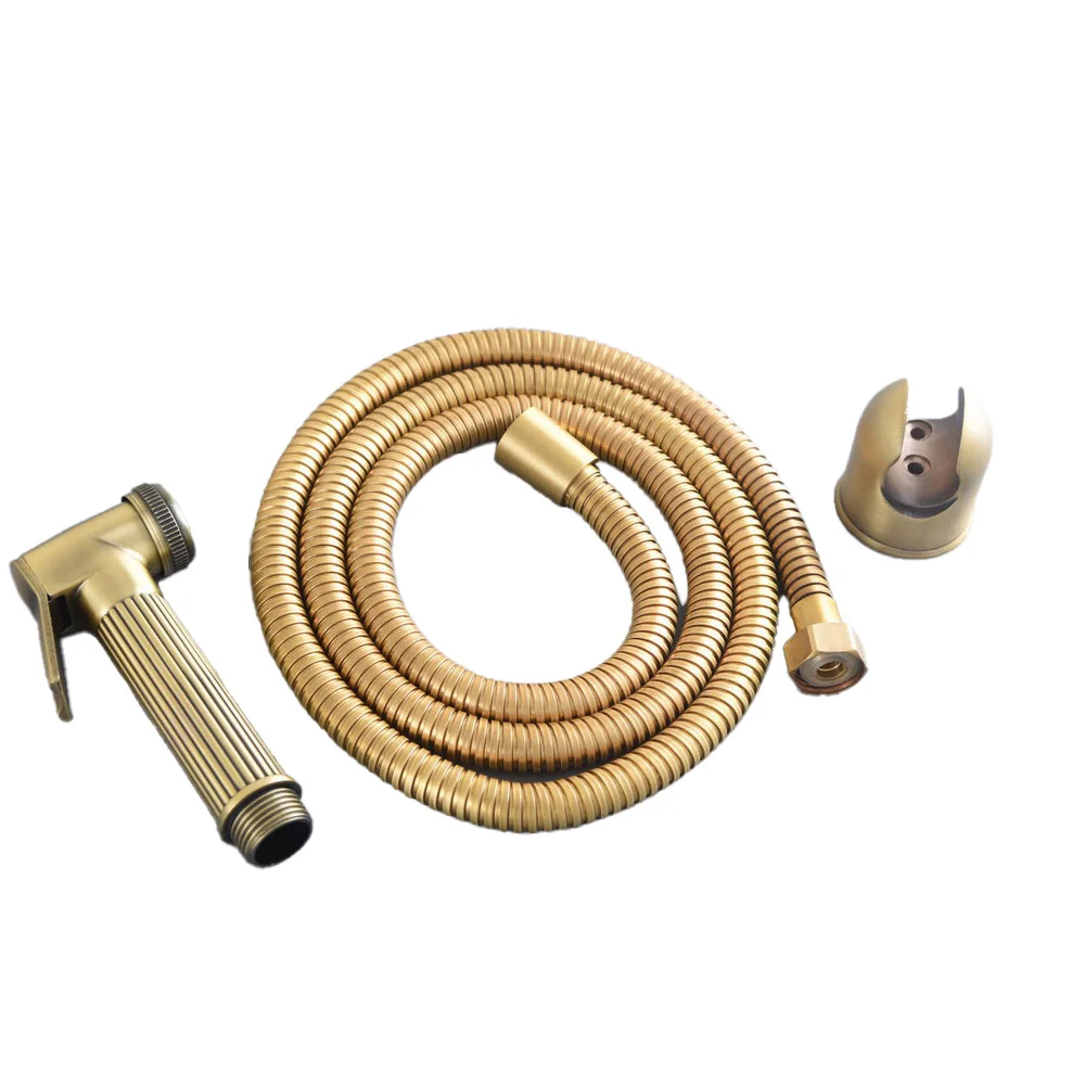 

Antique Brass Hand Held Shower Head Wall Holder Bracket 1.5M Hose Set Pressurized Water Bathroom Handheld Sprayer ahh144