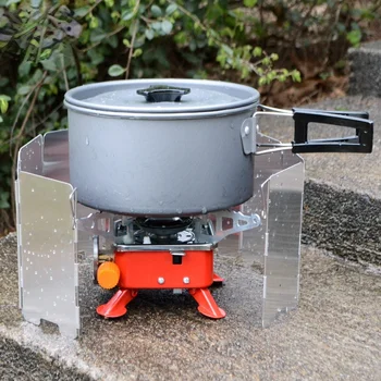 Outdoor Camping Small Portable Picnic Cooking Burner 9Plates Gas Stove Wind Shield Windproof Screen Aluminum Alloy Wind Screen