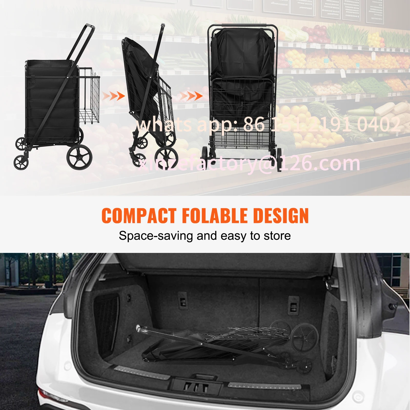 

Customizable SucceBuy Folding Shopping Cart w/ Removable Waterproof Liner 106/330LBS Large Capacity 360° Swivel Wheels Dense Met