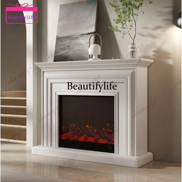 a55 Italian modern light luxury simple black fireplace simulation villa heating furnace core living room