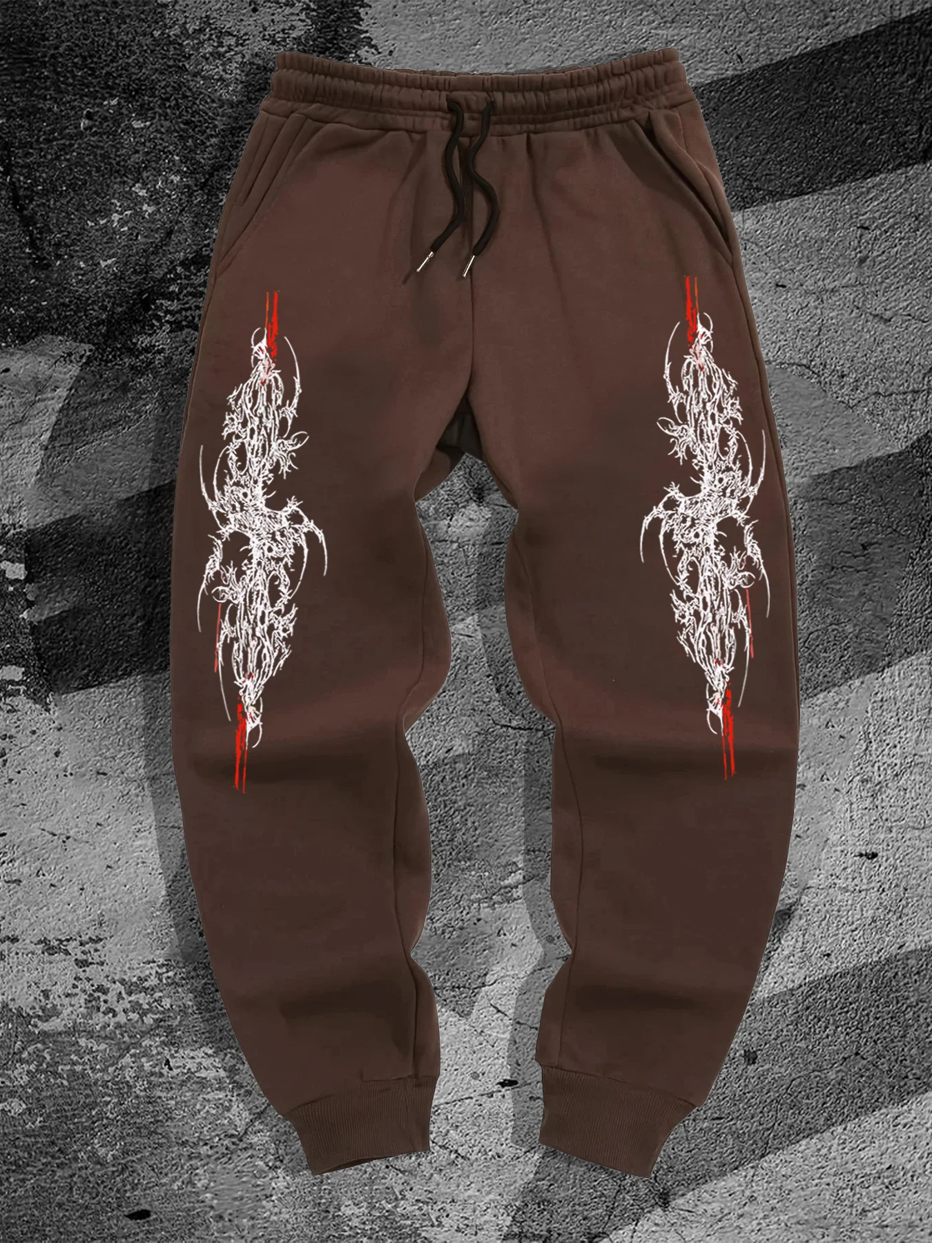 Men Gothic Abstract Thorn Skull Print Jogger Pants Elastic Drawstring Loose Sweatpants Punk Streetwear Casual Trousers