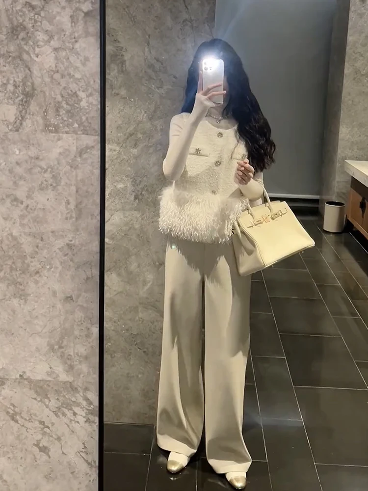 화이트 조끼 여성 가을 겨울 한국 드라마 슬레 스팽글 스플라이싱 하이엔드 느낌 탑 여성용 프리미엄 품질 재킷