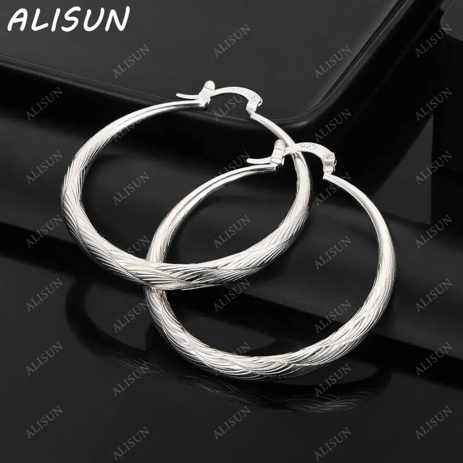 

ALISUN 925 Sterling Silver 40mm Round Hoop Earrings For Women Fashion Jewelry Charm Grace Wedding Engagement Accessories