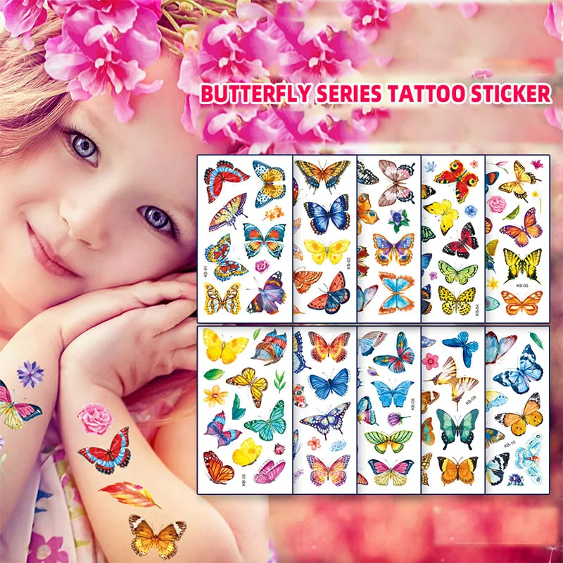 New Butterfly Tattoo Children's Temporary Animals Transfer Tattoos for Kids Flash Glitter Tattoo Girls Body Art Arm Fake Sticker