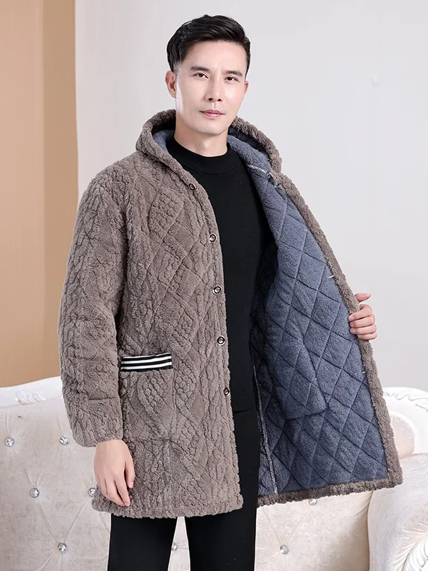 معطف رجالي شتوي من القطن الدافئ من Thiened Fce معطف طويل بقلنسوة متوسط الطول من Faion Urban Sle بزر واحد
