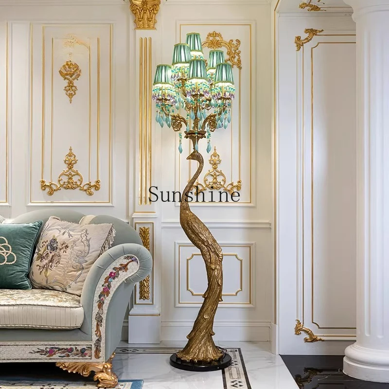 

French Atmospheric Luxury Living Room Lighting Retro Green Romantic Art Deco Brass Floor Lamp