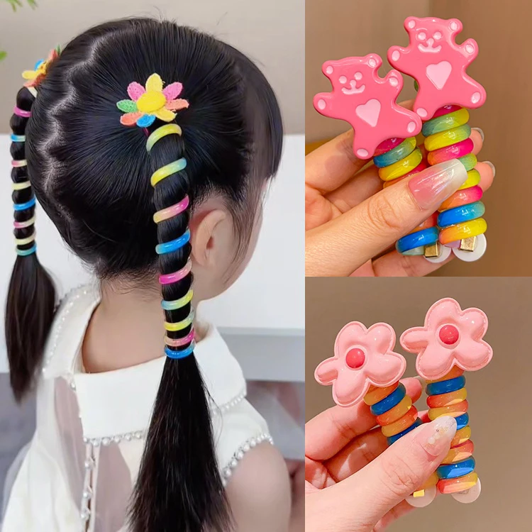 2/3/4 PCS Girls Elastic Rubber Bands Children Telephone Wire Hair Ties Spiral Coil Hairbands Hair Rope Ponytail Hair Accessories