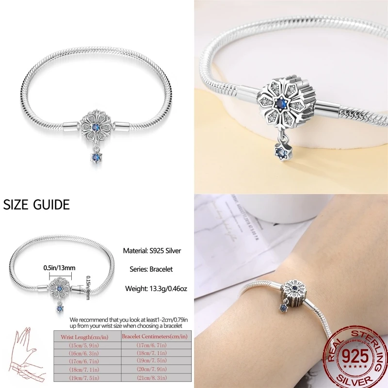 925 Sterling Ezüst 17-20CM Kőr alakú Csillag Hold Hópehely Lepke illeszkedő DIY charms születésnapi ékszer Adomány bracelet illeszkedő Nők