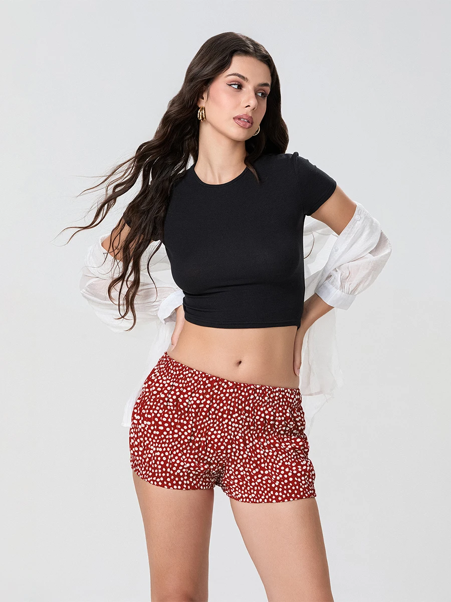 

New Fashion Women Summer Shorts Casual Dot Print Elastic Waist Short Pants For Vacation Beach Club Streetwear Hot Sale S-XL