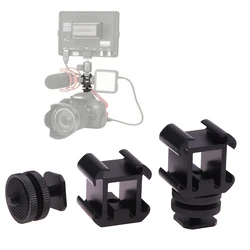 Camera Three-Head Hot Shoe Mount Adapter Dual Screws Bracket Holder for Camera LED Video Microphone Monitor Flash Light