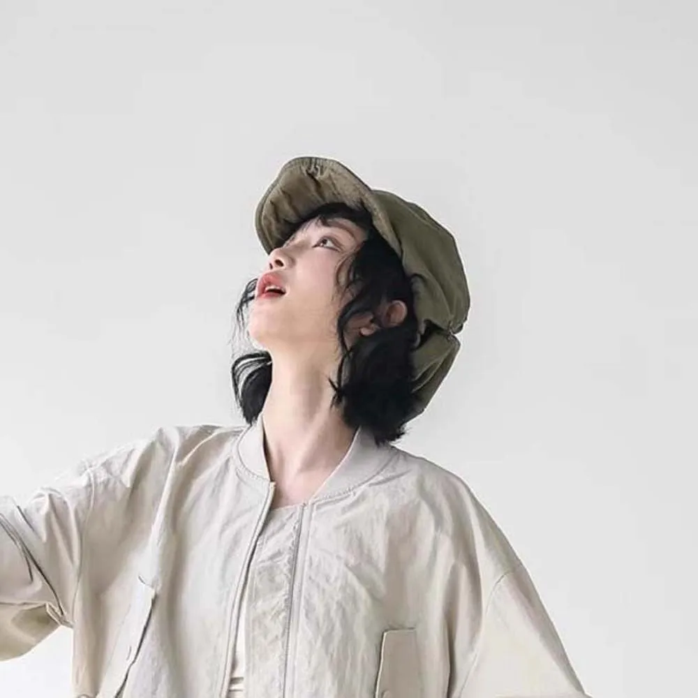 

Asymmetric Cloud Beret Cap Big Head Circumference Japanese Style Retro Octagonal Hat Street Style Polyester Women Artist Hat