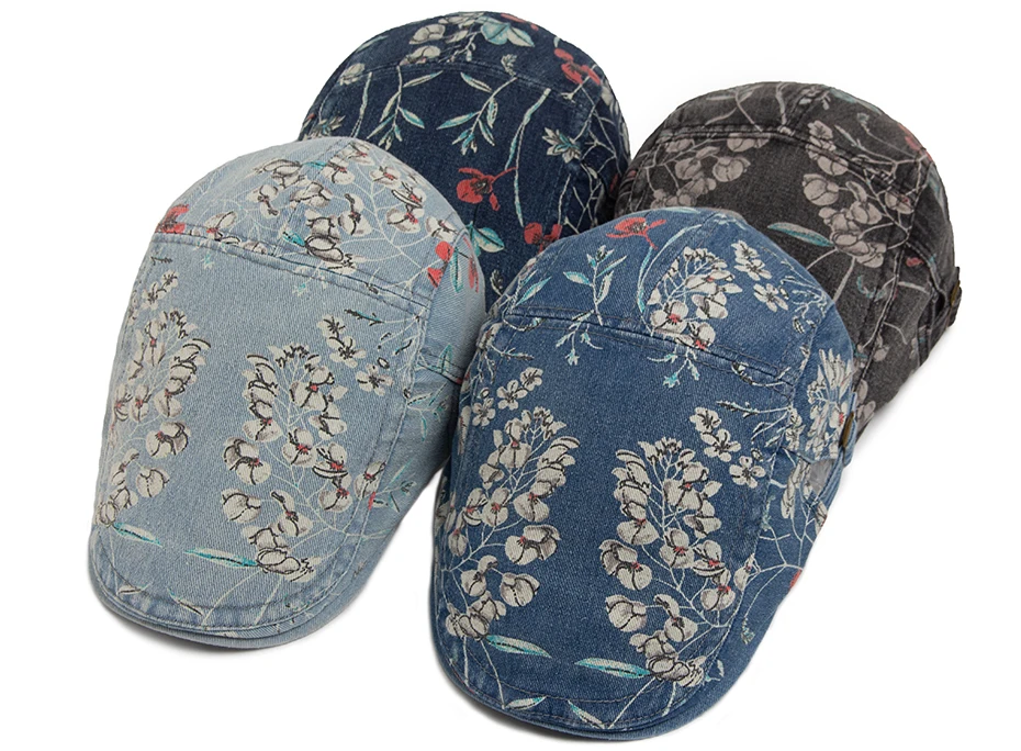 Neue Vintage Print Denim Baskenmütze Frauen Männer Baumwolle Zeitungsjunge Mütze Casual Visier Mode Flachen Hut Einstellbare Berets Für Frühling Herbst – Detail 1