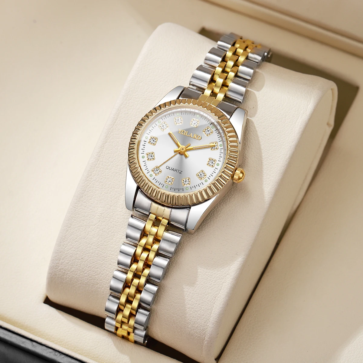 ファッションラインストーン女性用クォーツ時計高級ステンレスス - Luxury Watch Packaging Box のレビューと価格