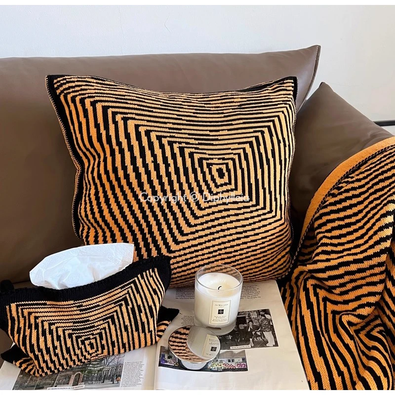 Diphylleia Black Yellow Honeycomb Geometry Pattern Knitting Pillowcase Luxury Cushion Cover Modern Stockholm Style Home Decor