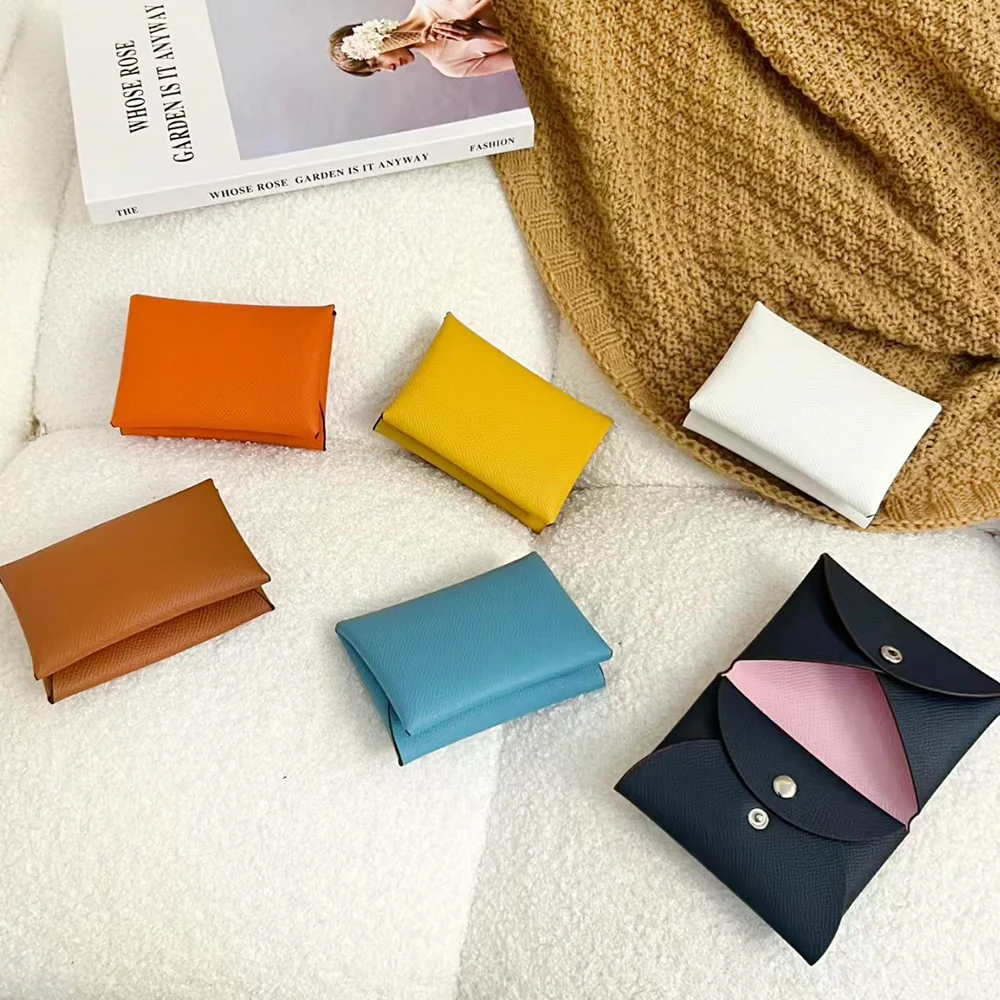 Luxury Leather Folded Coin Purse Fashion Men Gift Mini Credit Card Holder Wallet New Designer Simple Small Women Money Pouch Bag