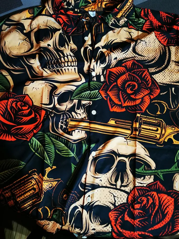 Men\'s Hawaiian Shirt Loose Top 5xl 3d Skull Print Shirts For Men 2024 Fashion Shirt Men Women Tee Breathable Summer Short Sleeve