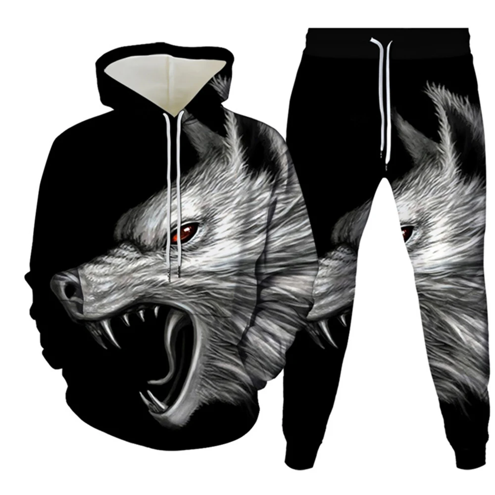 Men\'s Tracksuit Animal Wolf 3d Print Sets Casual Hoodie  Pants 2pcs Sets Oversized Sweatshirt Fashion Streetwear Men Clothing