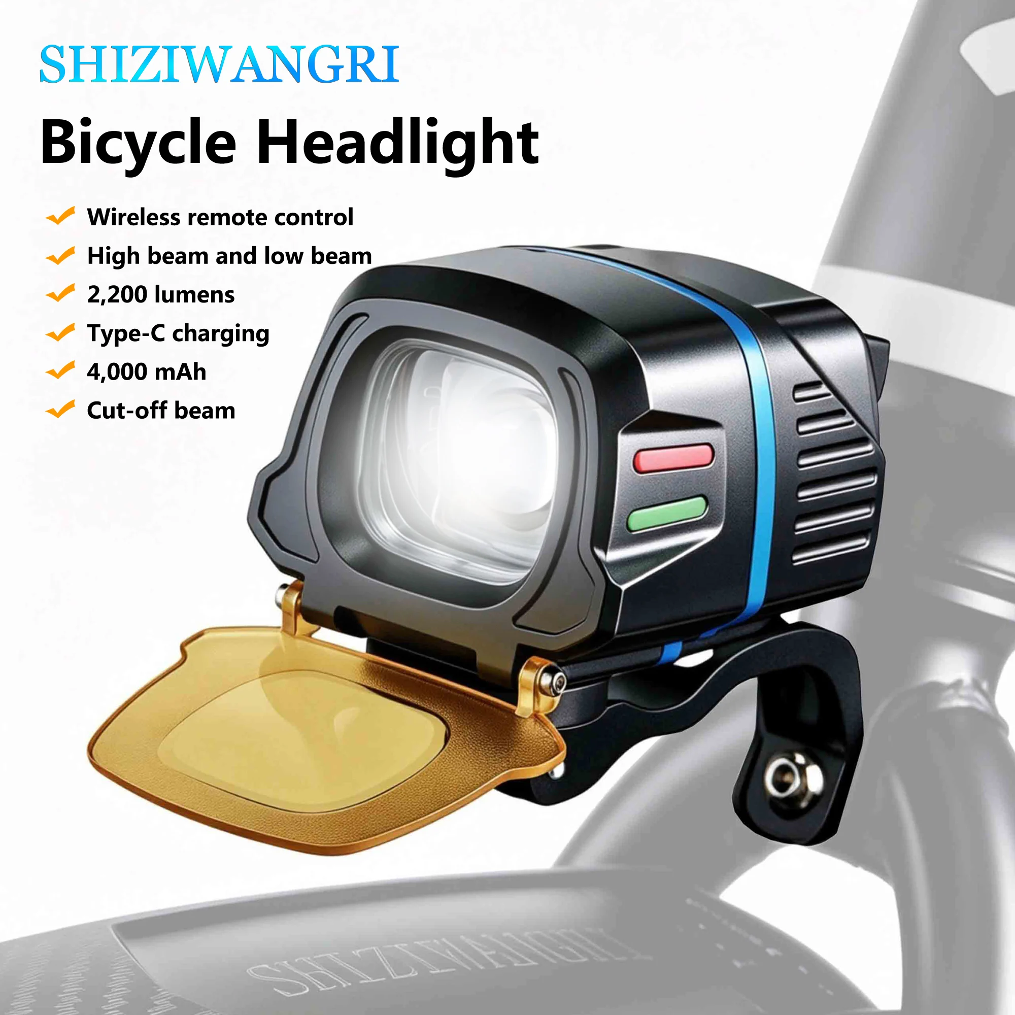 Folding Bicycle Headlight Rechargeable 4000mAh LED Light with Wireless Remote Cut-off Beam High/Low Beams for Bike Cycling