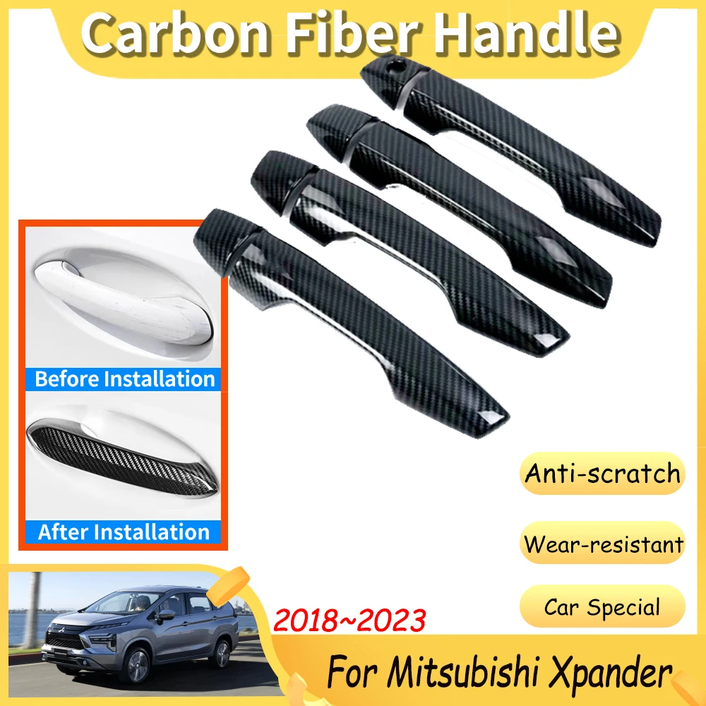 

Для Mitsubishi Xpander Nissan Livina 2018 ~ 2023 аксессуары, крышка дверной ручки из углеродного волокна, накладка, защитные наклейки для стайлинга автомобиля