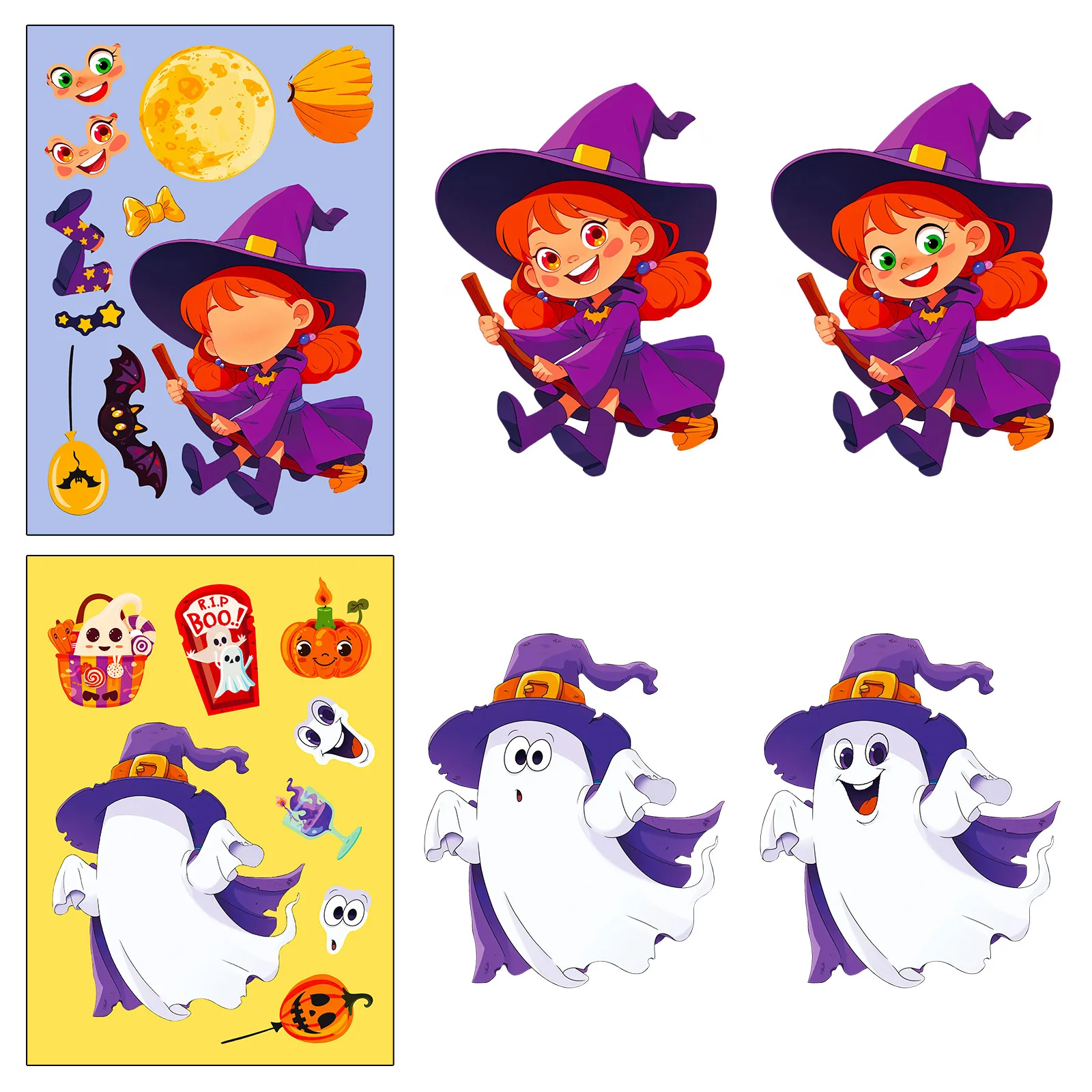 6Sheets Halloween DIY Puzzle Sticker Games 6 Ghost Pumpkin Make A Face Funny Assemble Jigsaw Stickers Kids Educational Toys