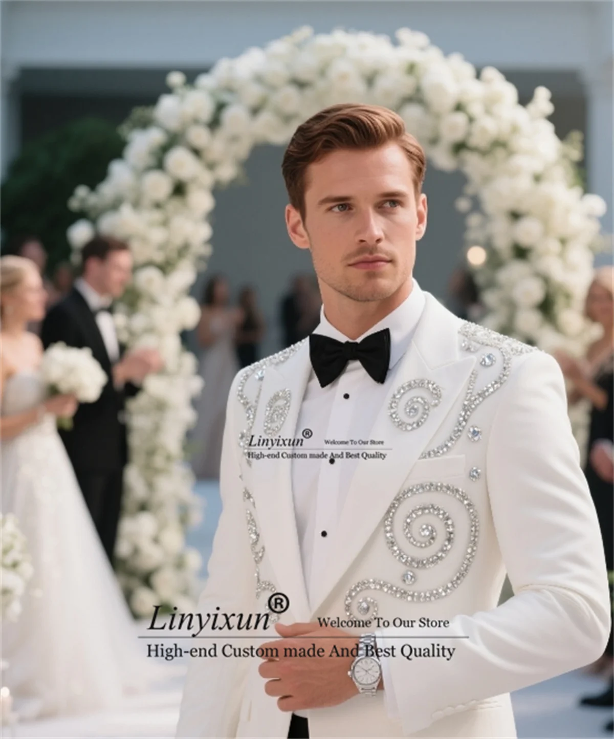 

Luxury Crystals Men Suit 3 Piece Sets Groom Tuxedos High End Beaded Groom Blazer Slim Fit Wedding Male Ropa Hombre Customized