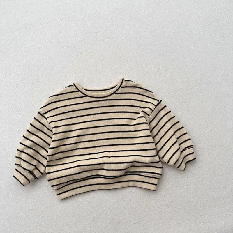 

2025 Autumn New Children Long Sleeve T Shirts Cotton Boys Girls Casual Striped Sweatshirt Baby Vintage Pullover Kids Clothes