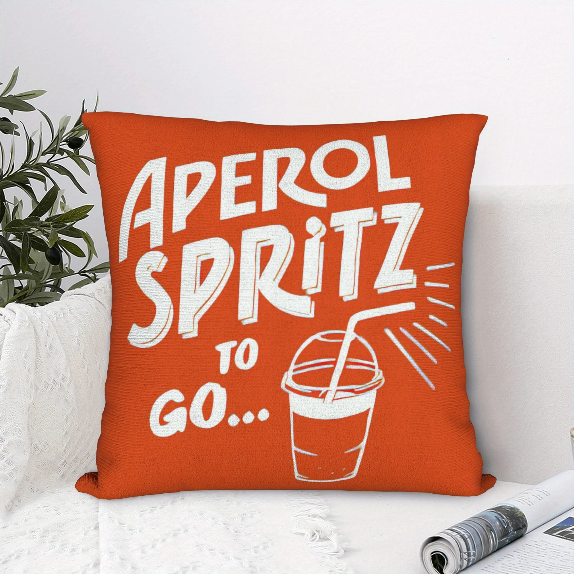 Sleeve Cover-Vibrant Orange, White Drink Design Cushion Cover Machine Washable Polyester for Living Room Decor, Sofa Decor
